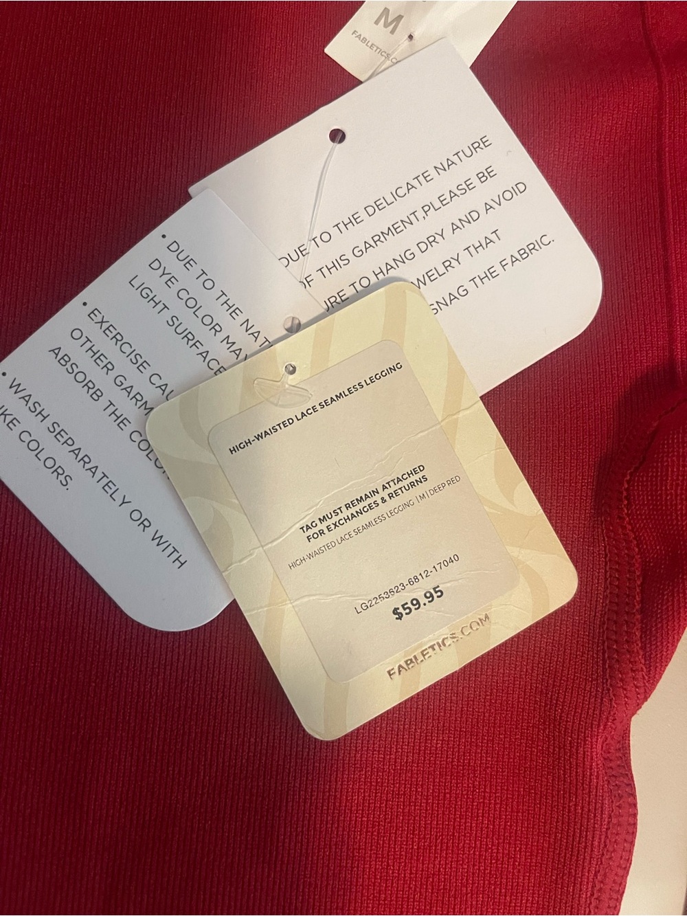 Fabletics High-Waisted Lace Seamless Leggings Deep Red NWT Size M - Picture 13 of 13